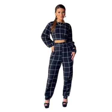 Imagem de Conjunto Feminino Alfaiataria Elegante  Calça e Blusa Manga Longa Outo