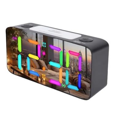 Imagem de Zopsc Despertador Digital Espelhado de 7 Polegadas Com 15 Modos de Cores Variáveis ​​Despertador Vibratório de Volume de 5 Níveis para Idosos, Super Alto para Pessoas Com Sono Pesado (BLACK)