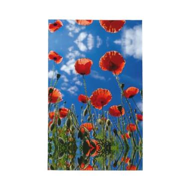 Imagem de XLLingL Papoulas no céu azul impressão Waffle toalhas de cozinha, panos de prato de microfibra, para decoração e limpeza de cozinha - 1 peça