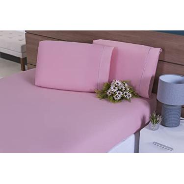 Imagem de Jogo Lençol 3 Peças Cama Casal 188x138 100% Algodão Ponto Palito (Rosé, 30cm, 230)
