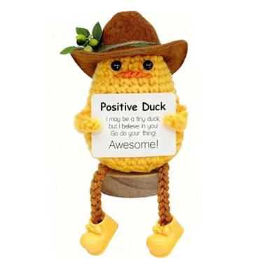 Imagem de YJYdrms Funny Positive Crochet Animals Gifts for Men Women, Cute Emotional Support Crochet Duck with Messages Card Collectible Figurines Handmade Dolls for Christmas Home Office Desk Room Decor