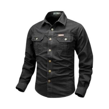 Imagem de Camisa Masculina Retrô Estilo Cargo Com Manga Comprida E Botões, Com B