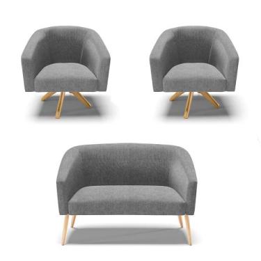 Imagem de Kit 01 Namoradeira Pés Palito Natural e 02 Poltronas Giratória Stella 