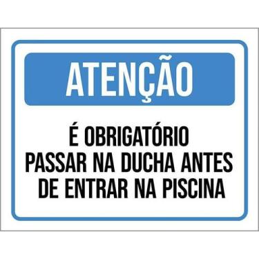 Imagem de Kit 10 Placa Acm Obrigatório Ducha Antes Piscina 18X23 - Sinalizo