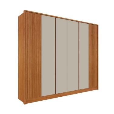 Imagem de Guarda Roupa Casal Barcelona Ripado 6 Portas de Bater 6 Gavetas MDP-MDF Cinamomo-Off White Tcil Móveis