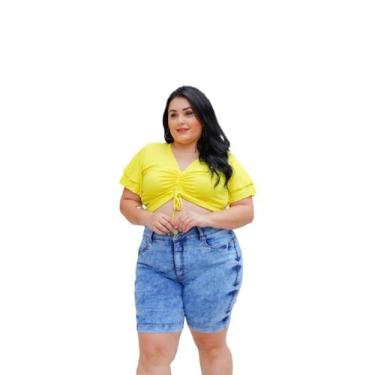 Imagem de Bermuda Jeans Plus Size Adulto Feminina - Olv Jeans, Azul, 54