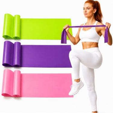 Imagem de Kit com 3 Faixas de Resistência para Exercícios, Alongamento, Yoga, Pilates, Fisioterapia, Fortalecimento, Fitas Elásticas Coloridas