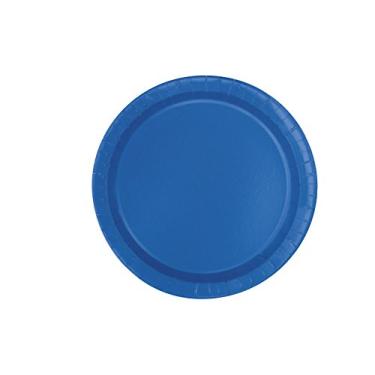 Imagem de Pratos de sobremesa redondos de papel azul royal - 18 cm (pacote com 20) - Utensílios de mesa ecológicos e descartáveis - perfeitos para celebrações, casamentos e encontros