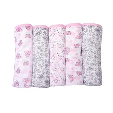 Imagem de Fralda de Pano Estampada com Bainha Kit 5 Unidades Minasrey Composê (Rosa Claro)