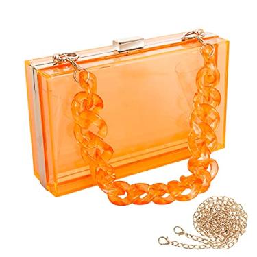 Imagem de WJCD Bolsa transparente para mulheres, bolsa de mão de acrílico transparente, bolsa de mão de ombro transparente com corrente removível, 2 correntes laranja
