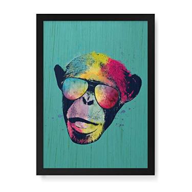Imagem de Arte Maníacos Quadro Decorativo em Madeira Macaco Color Fundo Verde - 23x16,25cm (Moldura caixa em laca preta)