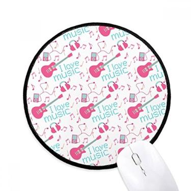 Imagem de Mouse pad padrão de música de guitarra rosa azul tapete redondo para escritório para computador