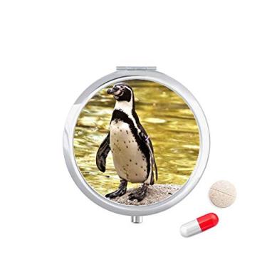 Imagem de Porta-comprimidos, pinguim do oceano do sul da ciência da Antártica, porta-comprimidos, caixa dispensadora de medicamentos, presente espelhado