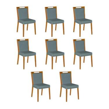 Imagem de Kit 8 Cadeiras Jantar Luxo Estofadas Veludo Cinza Cristal Base Madeira