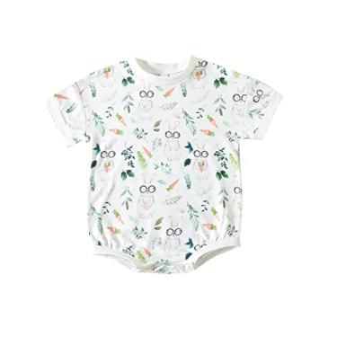 Imagem de Macaquinho de manga curta para bebês recém-nascidos, meninas, meninos, estampado, primavera, verão, coelhinho da páscoa, Verde, 0-6 Months