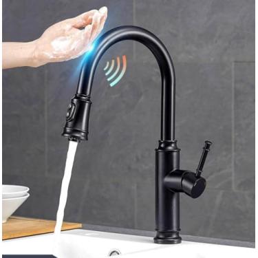 Imagem de Toque inteligente torneiras de cozinha guindaste para sensor misturador da pia água da cozinha girar toque sensor misturador água, 1006, preto