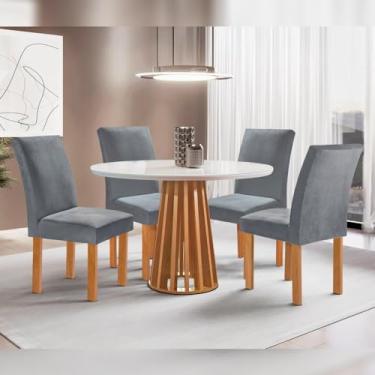 Imagem de Conjunto Mesa Tampo Redondo Pluis Vidro Kansas 100cm 4 Cadeiras Canela Cinamomo/off White/suede Cinza