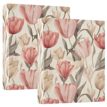 Imagem de Fichário de caderno floral rosa bege de 2,5 cm, fichário de 3 anéis com prancheta, pacote com 1/2, fichário de escritório, 200 folhas