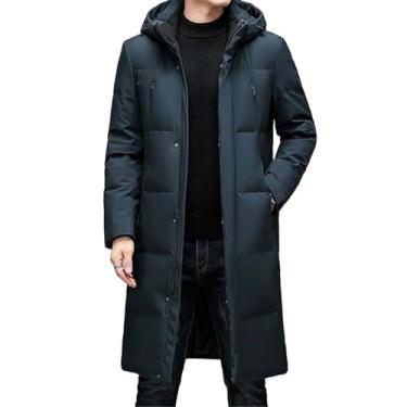 Imagem de MQMYJSP Casaco masculino de inverno longo, quente, jaquetas, chapéu, jaqueta masculina removível, Azul marinho, G
