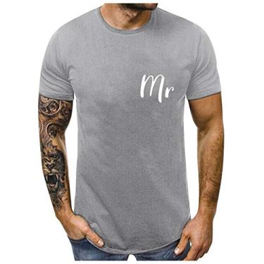 Imagem de Camiseta masculina de algodão com corações doces para o dia dos namorados regata masculina de manga curta, Cinza (masculino), GG