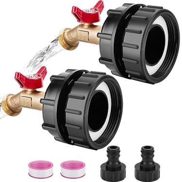 Imagem de WADEO IBC – Pacote com 2, adaptador de rosca fina de 6 cm para tanque de sacola IBC de 275 a 330 galões, torneira de válvula de desligamento de água de latão (entrada NPT macho de 1/2 polegada × saída GHT) de 3/4"), com conector rápido de mangueira de jardim