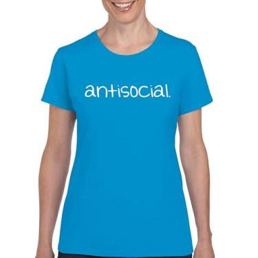Imagem de Camiseta anti-social engraçada humor introvertido pessoas sugam ficar em casa anti social clube sarcástico geek camiseta feminina, Azul claro, XXG