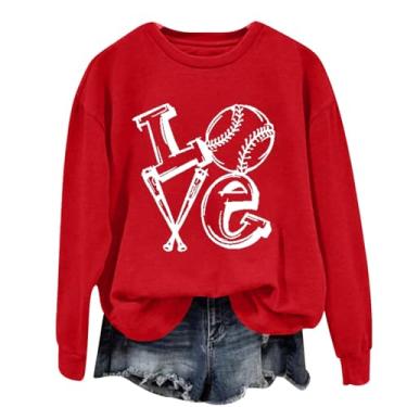 Imagem de Moletom feminino de beisebol 2024 com estampa de amor fofo e manga comprida pulôver moderno beisebol Mom camiseta feminina, Vermelho, GG