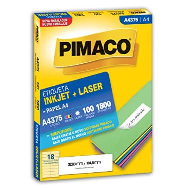 Imagem de Etiqueta Adesiva Pimaco, Ink-Jet/Laser A4, A4375, Branca, 32.83x104.5mm, embalagem com 100 fls-1800 etiquetas, 874827