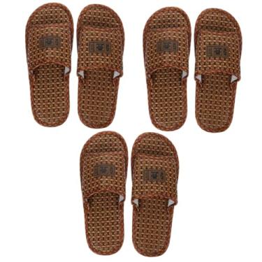 Imagem de VALICLUD 3 Pecas chinelo respirável sandálias de praia femininas sandálias de bambu mulheres masculino chinelos para homens fracasso chinelo de banho grama de videira Palha cara De madeira