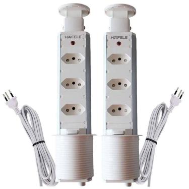 Imagem de Kit 2 Torre De Tomada Retrátil De Embutir Branca Hafele