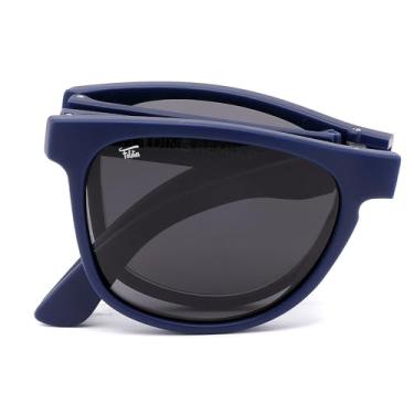 Imagem de Foldies Remix Óculos de sol dobráveis polarizados, UV400, proteção UVA, UVB para homens e mulheres, estojo de couro dobrável para óculos de sol, Azul marinho fosco - preto, Large
