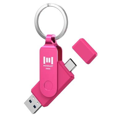 Imagem de MOSDART 256 GB USB3.1 de velocidade rápida C e uma unidade flash dupla, cartão de memória exFAT com chaveiro e indicador LED, para iPhone 15, 16, 17, telefone Android, iPad, MacBook e outros laptops