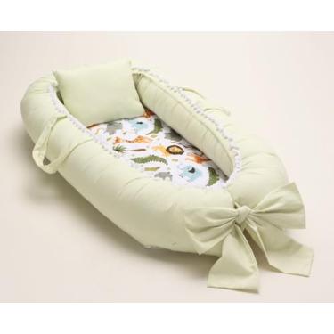 Imagem de Ninho Redutor de Berço Ajustável Com Alça, Zíper e Travesseiro Para Bebê (Floresta Verde)