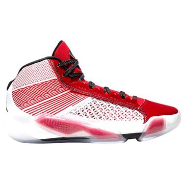 Imagem de NIKE Tênis de basquete Air Jordan XXXVIII FIBA (FN7481-100, branco/platina pura/ouro metálico), Branco/vermelho universitário/ouro metálico/preto, 42