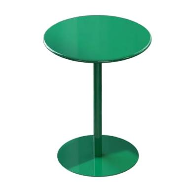 Imagem de Mesa de bistrô redonda para bar e coquetel para festas ao ar livre, mesa de jantar de cozinha doméstica, mesa de café, verde com parte superior e base de metal