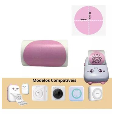 Imagem de Etiqueta Redonda 5cm Para Mini Impressora Gatinho - Cor Rosa - TITANNE