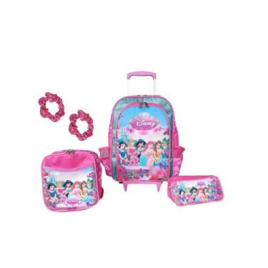 Imagem de Kit Infantil Escolar Mochila De Rodinhas Princesas rosa bolsa meninas 