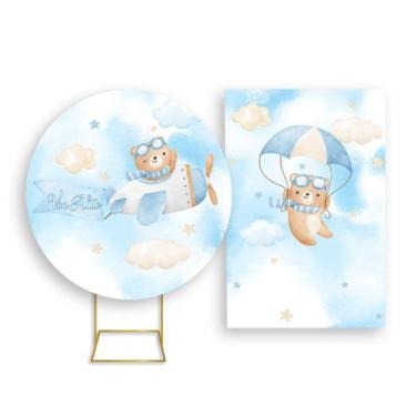Imagem de Painel De Festa Redondo 1,50x1,50 + Painel Vertical 1,50x2,20 - Ursinh