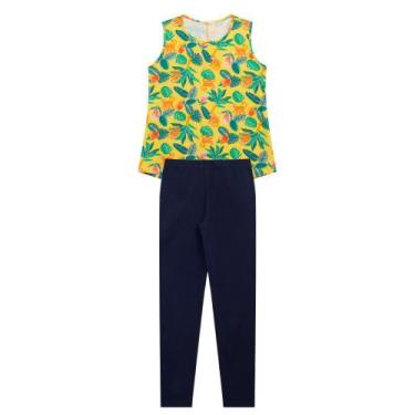 Imagem de Conjunto Infantil Menina Em Cotton, Regata Amarela E Legging Azul Mari
