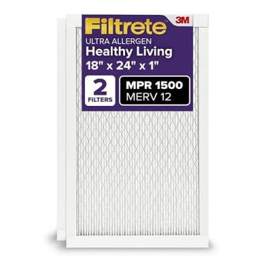 Imagem de Filtrete Filtro de ar para forno CA 18 x 24 x 1, MERV 12, MPR 1500, certificado para asma e alergias, filtro eletrostático de limpeza de ar plissado de 3 meses, pacote com 2 (tamanho real 45 x 60 x 2