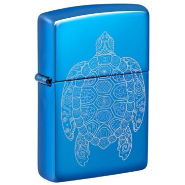 Imagem de Zippo Isqueiro Zen Turtle Design de bolso azul de alto polimento