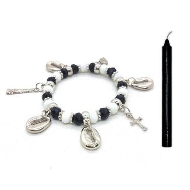 Imagem de Kit Vela Obaluaê Preta e Pulseira Preto Velho OAjustável - Flash