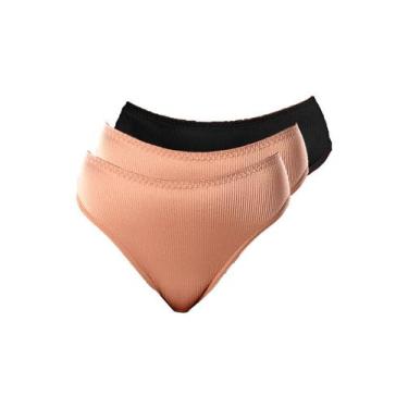 Imagem de Kit com 3 Calcinhas Alta Abrupt Demillus 56096, Bege, G