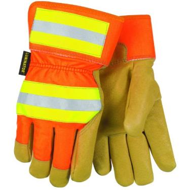 Imagem de MCR Safety 19261M luvas forradas com couro de porco de grão de luminária com punho de segurança de 6,35 cm, dourado/laranja, médio, 1 par