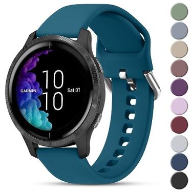 Imagem de Vanjua Pulseiras de relógio femininas e masculinas compatíveis com Garmin Venu 2 Plus / Venu Sq / Venu / Vivoactive 3, pulseira esportiva de silicone macio para Garmin Vivomove Sport, Vivoactive 3 Music, Forerunner 645 / 245 Music Smart Watch (Pequeno, Verde Escuro)