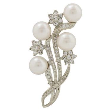 Imagem de Broche Strass e Pérola Estrela BRG7760 - Akasaki, Cristal, Prateado