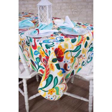 Imagem de Toalha de Mesa Retangular em Tecido Jacquard Estampado Floral Azul Ama
