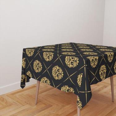 Imagem de Toalha De Mesa Quadrada 4 Lugares Tecido Oxford Arabesco Realeza Doura