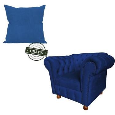 Imagem de Poltrona Luiz Xv Capitonê Retrô + 1 Almofada - Suede Azul marinho / Re