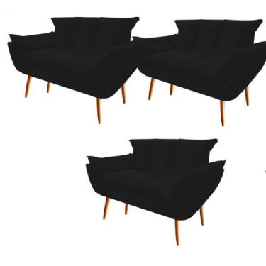 Imagem de Kit 03 Namoradeira  Decorativa  Opala Pés Palito em Madeira 2 Lugares 